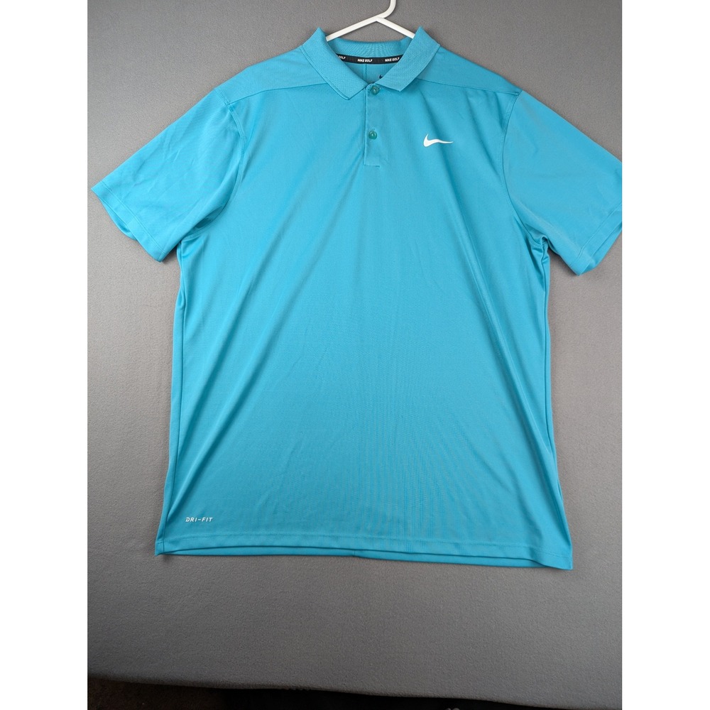 Nike Golf Dri-FIT Polo Shirt Mens XL Teal Blue Short Sleeve Swoosh FLAW